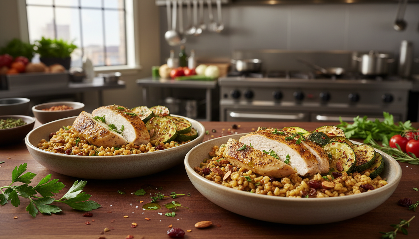 Slow-Roasted Herb Chicken Breast Bowls with Roasted Zucchini and Spiced Freekeh - Image 2