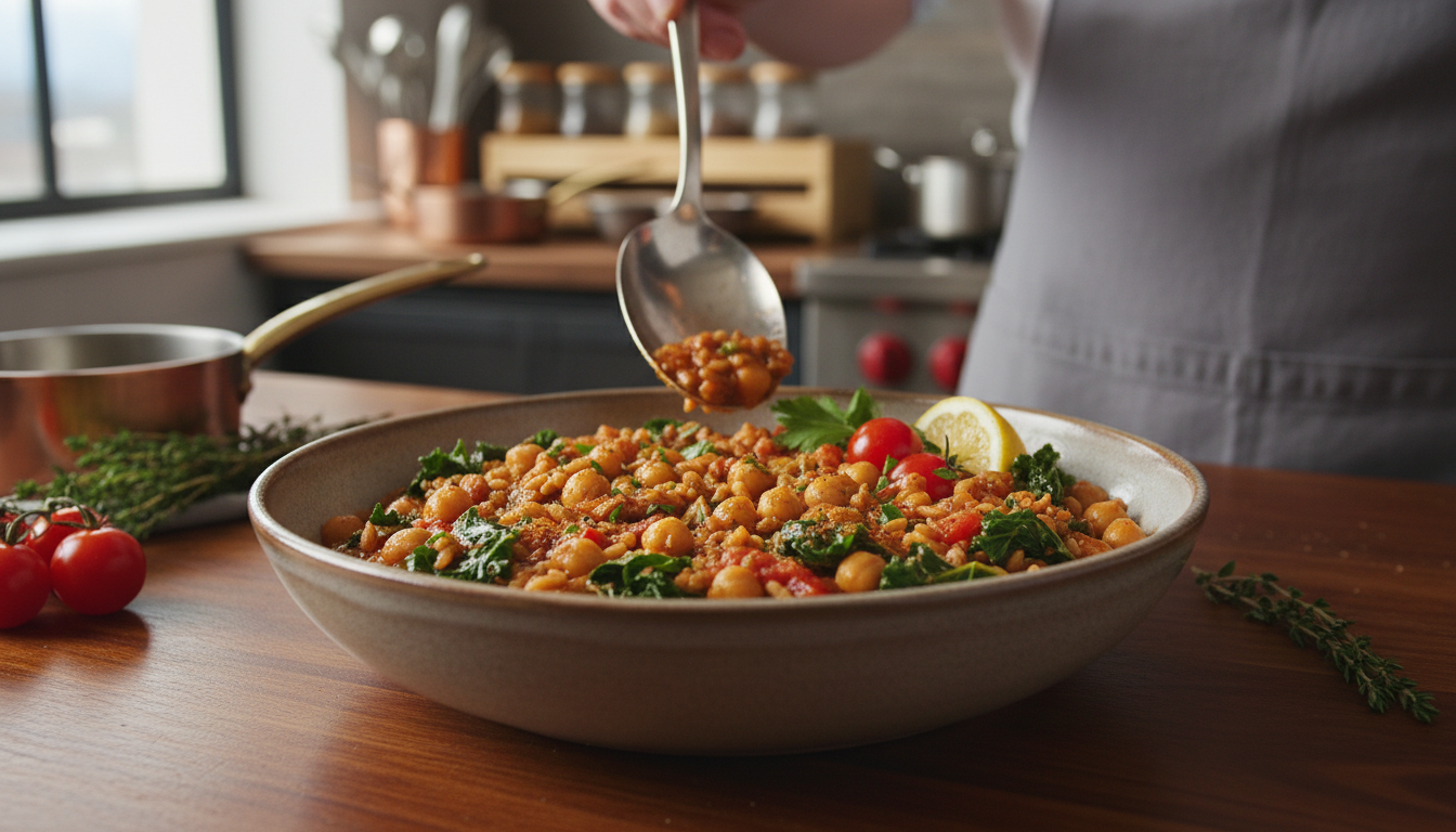 Instant Pot Smoky Tomato Chickpea Stew with Wilted Kale and Brown Farro - Image 2