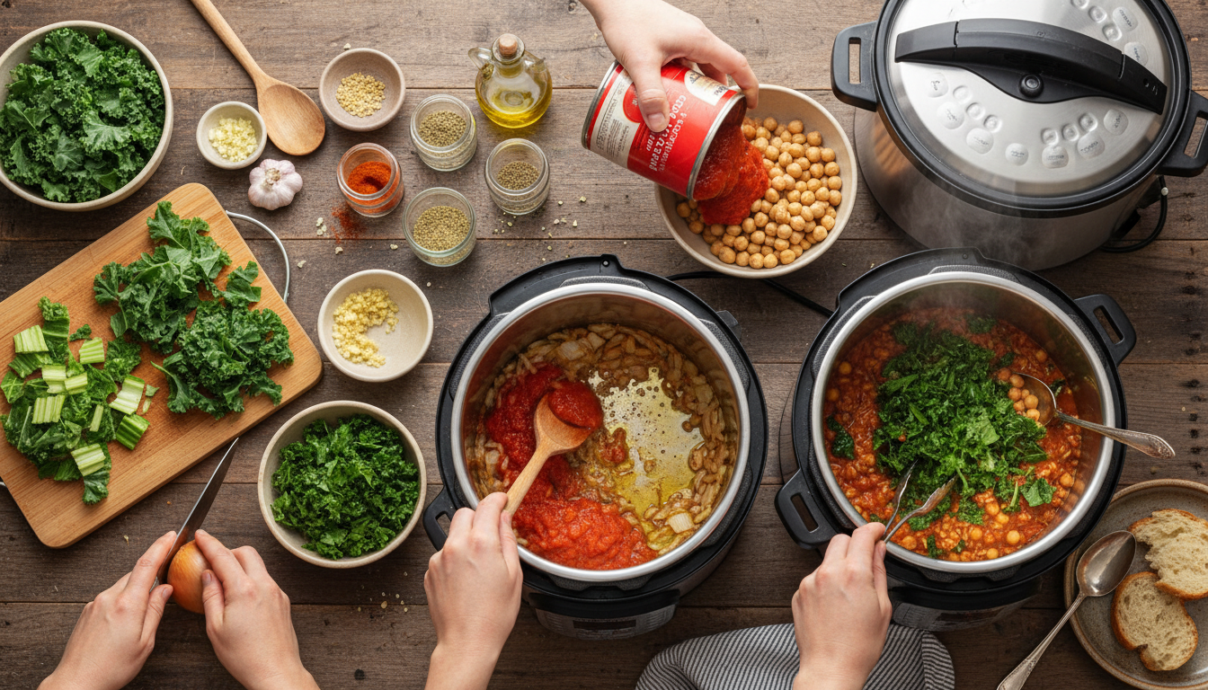 Instant Pot Smoky Tomato Chickpea Stew with Wilted Kale and Brown Farro - Image 3