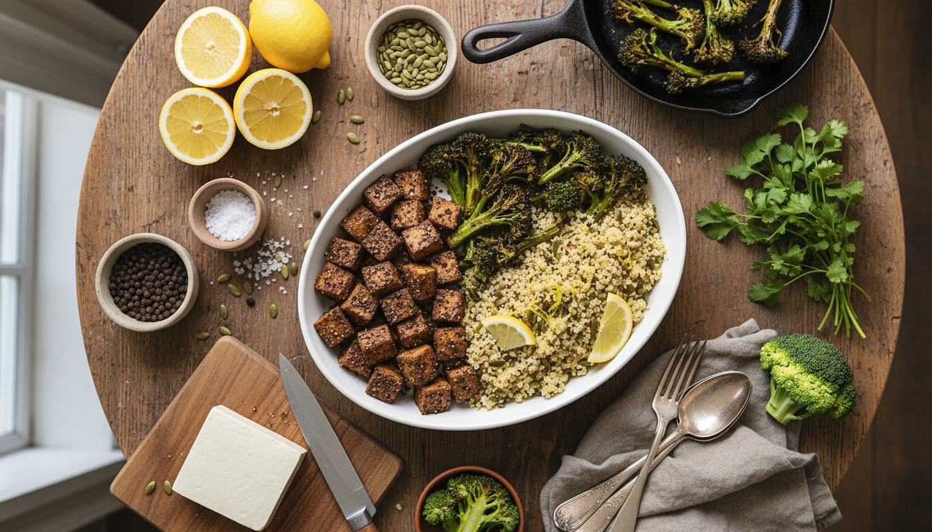 Air-Fryer Black Pepper Tofu with Charred Broccoli and Lemon-Pepita Quinoa - Image 5