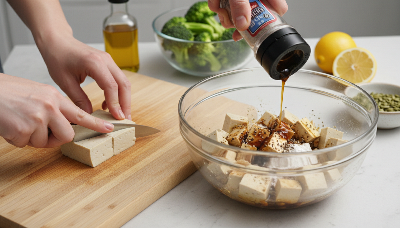 Air-Fryer Black Pepper Tofu with Charred Broccoli and Lemon-Pepita Quinoa - Image 3