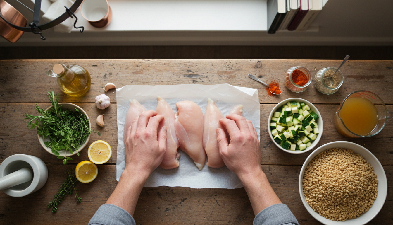 Slow-Roasted Herb Chicken Breast Bowls with Roasted Zucchini and Spiced Freekeh - Image 3