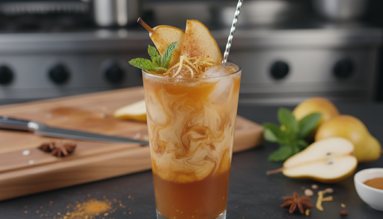 Chilled Caramelized Ginger Pear Mist Mocktail Stirred into a Warm-Spice Cool - Image 2